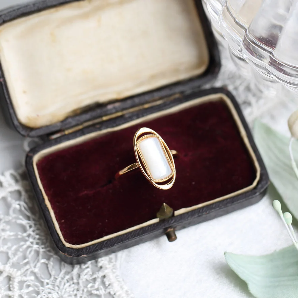 LAMOON 925 Silver Rings For Women Luxury Vintage Ring White Shell 14K Gold Plated Fine Jewelry Cocktail Party Wedding LMRI149