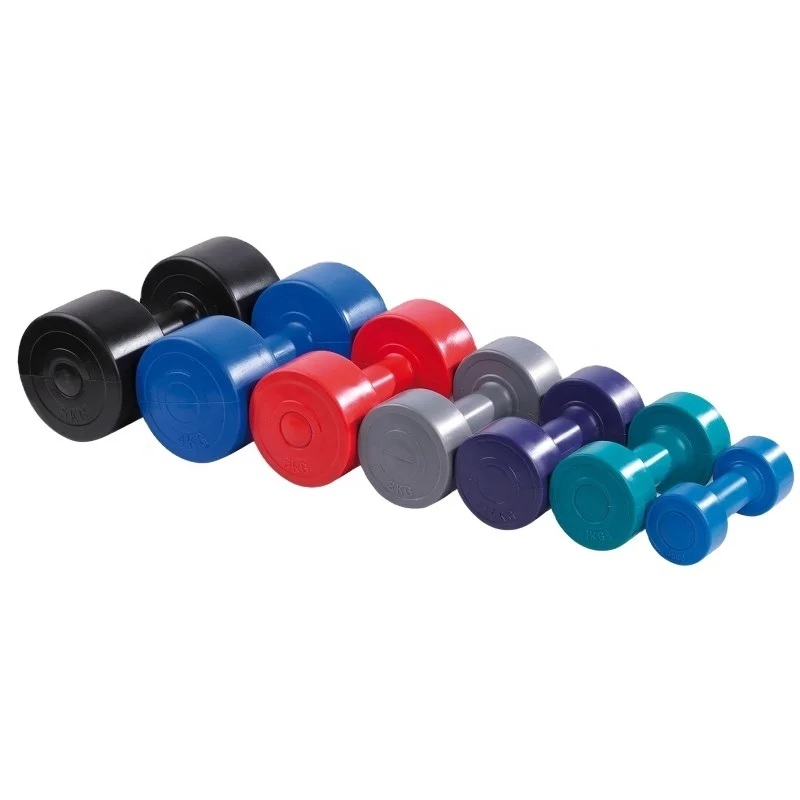 

High Quality Customized Dip Plastic Dumbbell Round Head PVC Dumbbell Hand Weights Vinyl Coated Cement Sand Filled Dumbbel