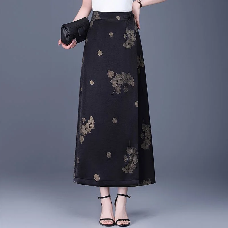 봄 여름 가을 중국풍 원피스 스커트 여성 스커트 패션 프린트 백힙 스트레이트 튜브 슬릿 원피스 스커트