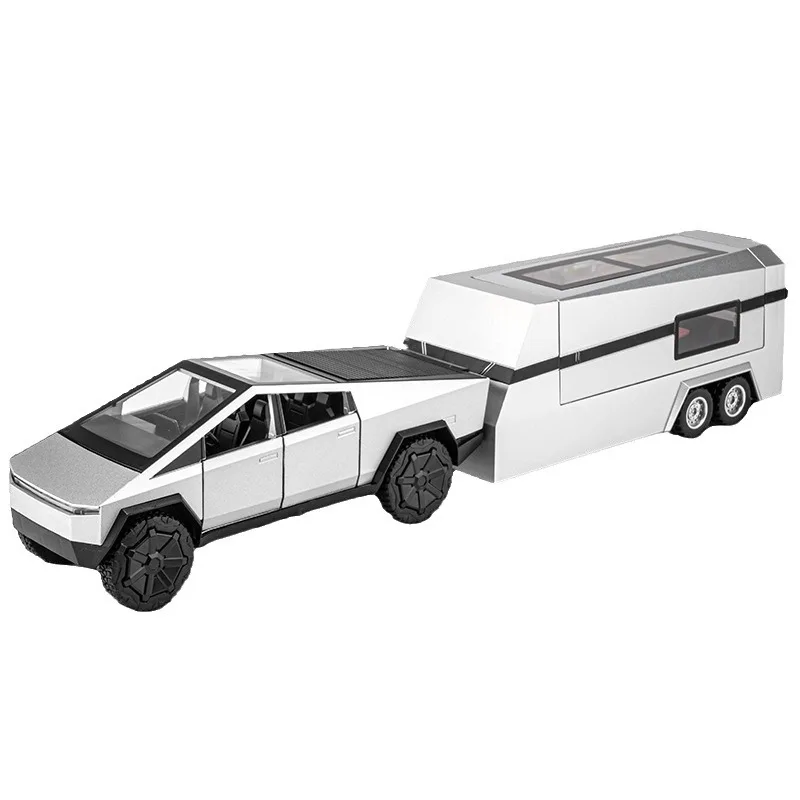 

Cybertruck Pickup Trailer RV Metal Alloy Toys Car Model Diecast Off-road Vehicle Gift For Boys Kids Collection truck ornaments