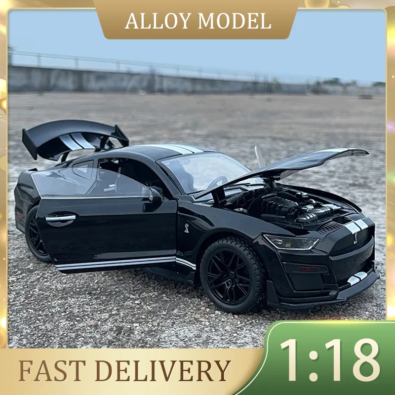 1:18 Ford Mustang Shelby GT500 Large Size Alloy Sports Car Sound and Light Simulation Model Diecasts Metal Racing Car Model Toys