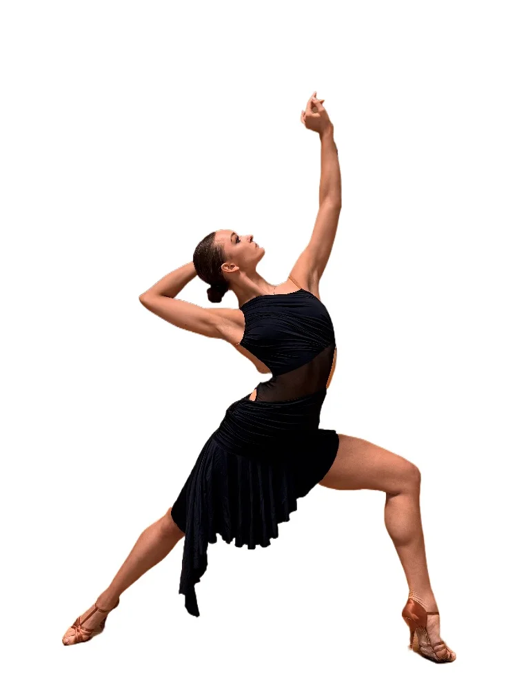 

MZDance Women's Slim Fit Latin Dance Dress，Open Back Irregular Hem Skirt for Rumba Salsa Training and Performance