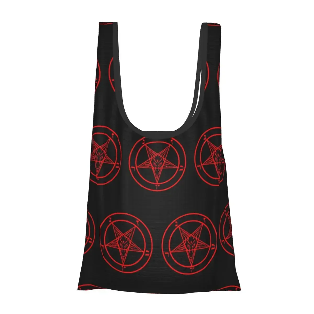 Inverted Pentagram With Baphomet Goat Portable Tote Shopping Bags Foldable Shopper Bag Groceries Handbag Shoulder Bag