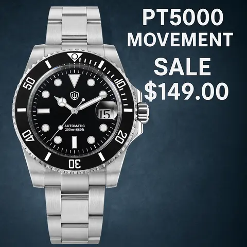 Watchdives WD5512 V2 Sub PT5000 Movt Slim Rehaut 11.8mm 유리 사파이어 크리스탈 자동식 무브먼트 남성용 시계 포함