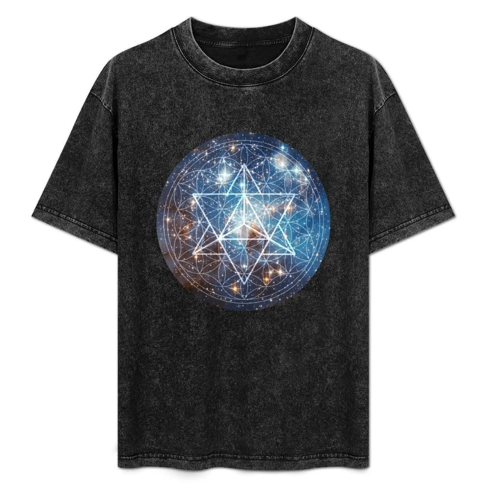 

Merkaba in Flower of Life T-Shirt Vintage Print Crew Neck Tee