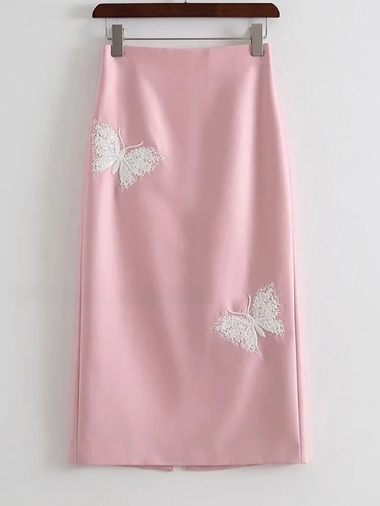 

Ele High Waist iny Sequin Embroidery Midi Skirt Faionable Slimming Straight Cut Autumn Season Women's Premium Quali...