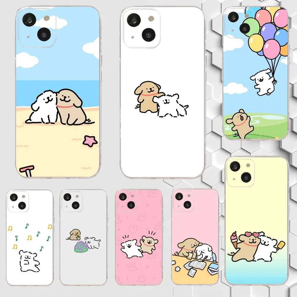 Korea line puppy Maltese Phone Case For iPhone 15,14,13,12,11 Plus,Pro,Max,XR,XS,X,7,8 Plus,SE,Mini Transparent Silicone Soft