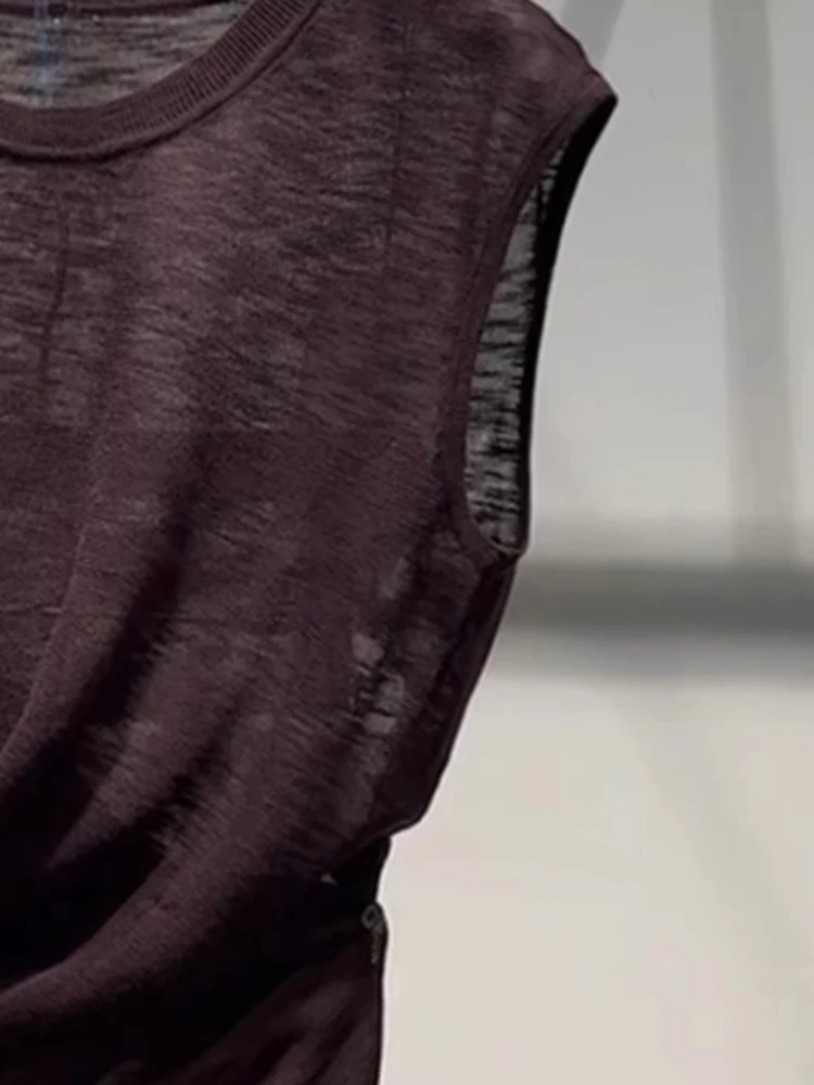 Retro ademend gebreid vest Kleur rond Ne Svel Top Faionable Summer Faion Koreaanse Sle Straight Cut