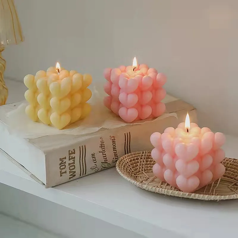 3D geometrische Liebe Zauberwürfel Kerze Silikonform DIY Handwerk Seife Gips Harz Molud Kit handgemachte Valentinstag Geschenke