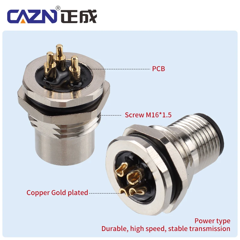 M12 T-Coded PCB Socket Male Female 2 3 4 Pin Rear Panel Mount M16 PG9 IP67 for AC Power Supply & Industrial Automation
