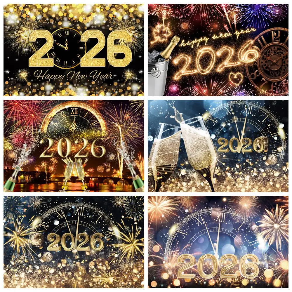 2026 Selamat Tahun Baru Latar Belakang Glitter Spot Jam Bir Fotografi Latar Belakang Keluarga Tahun Baru Pesta Dekorasi Spanduk Foto Studio Prop
