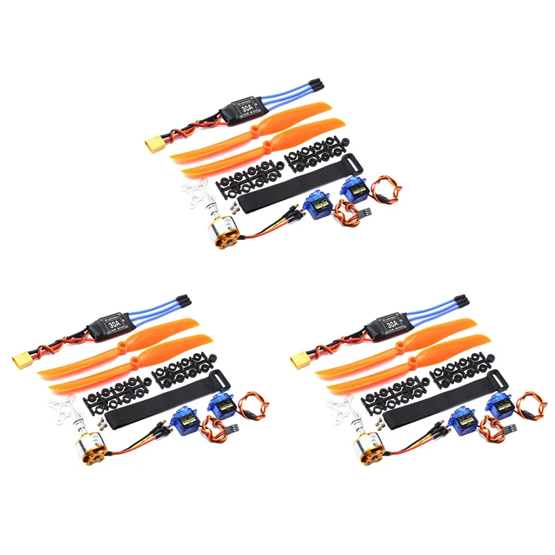 

【Buy Now】3X A2212 1400KV Brushless Motor 30A ESC XT60 Plug SG90 9G Mini Servo 8060 Propeller For RC Fixed Wing Plane Helicopter