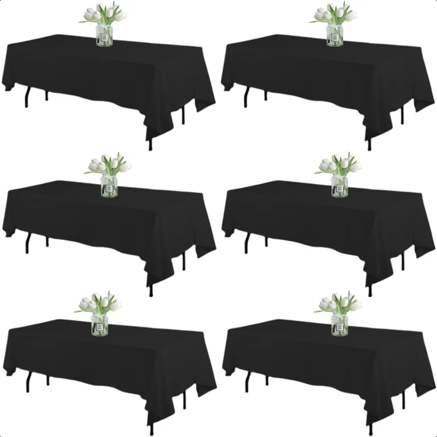 

6 Pack Black Table Cloth Rec Tablecloths 60X84 InchPolyester Table Cloth for 4 Foot Rec Tables Wrinkle Resistant Washable Fabri