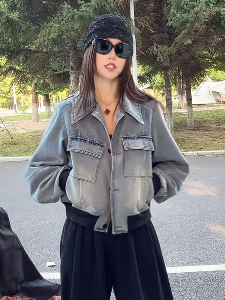 

Уникальная джинсовая куртка для женщин, весна-осень 2026, новая корейская модная модель с отложным воротником, специальная серия, женское пальто