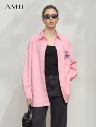 AMII Minimalist Printed Shirt For Women 2025 Spring New Casual Loose Korean Thin Stretch Drop Sleeves Mid Length Tops 12511093