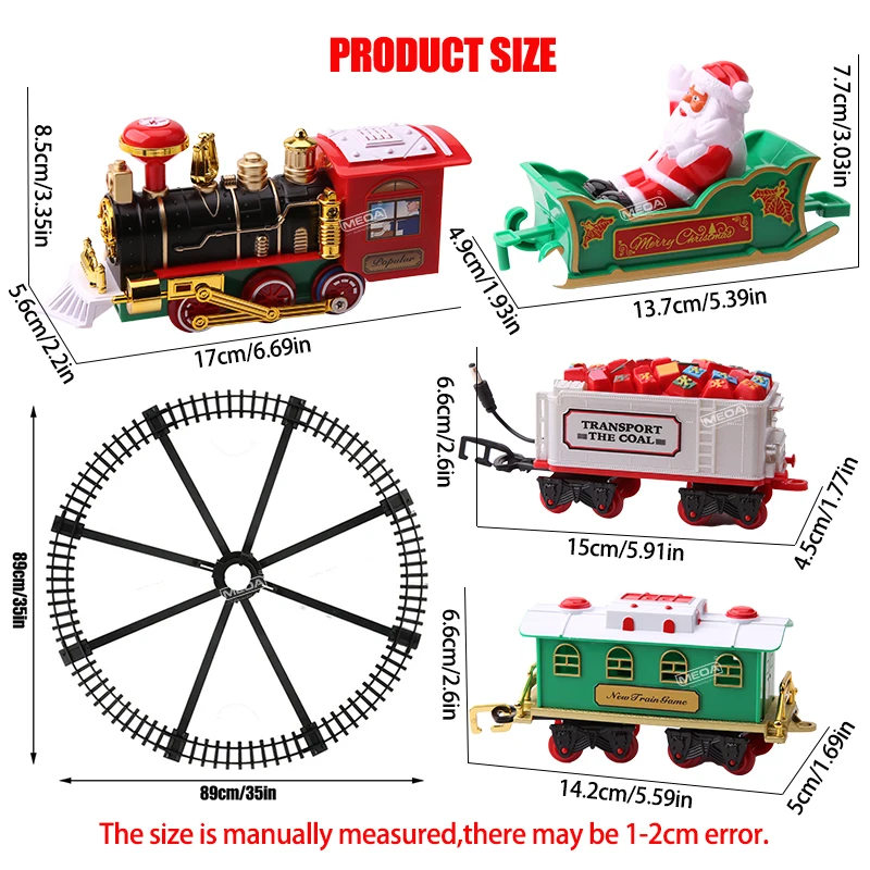 Battery Operated Railway Train with Sound&Light Electric Christmas Tree Top Star X'mas Tree Decoratiive Track Toys for Kids ﻿