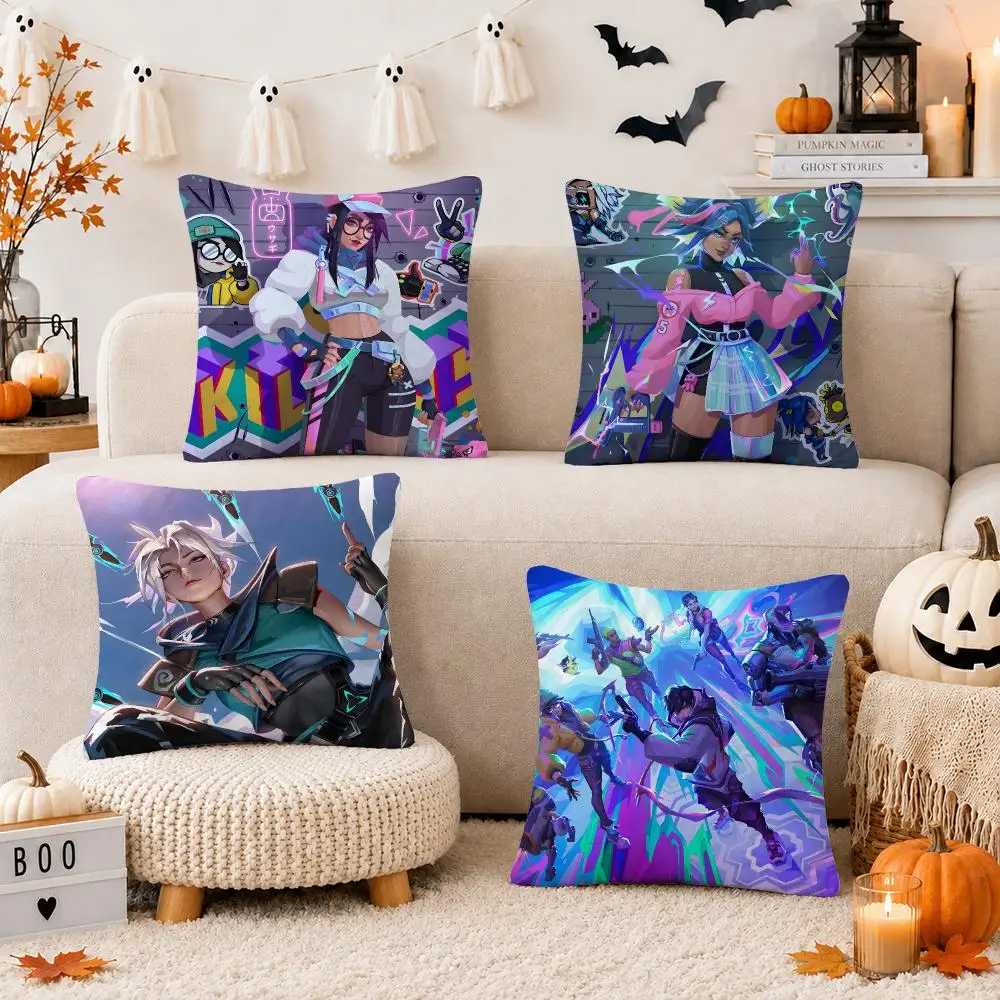 V-VALORANTS Game Cushion Cover Soft Short Plush Double-Sided Print Throw Pillow Case Home Decor Gift