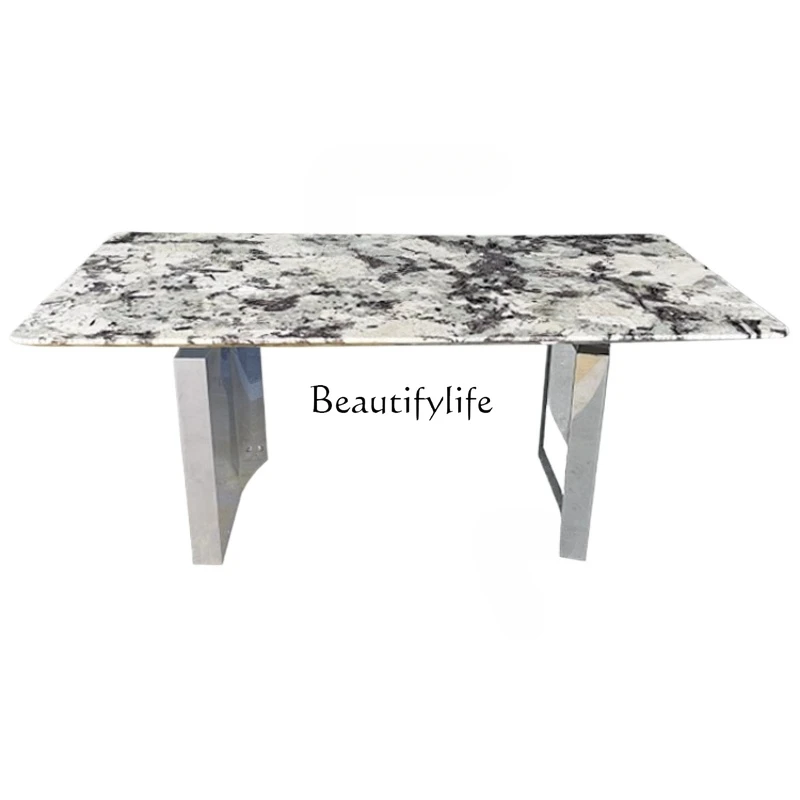 

Natural marble dining table Snow mountain orchid luxury stone household light luxury high-end villa rectangular dining table