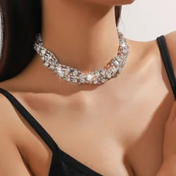 FYUAN Fashion Silver Color Geometric Crystal Choker Necklaces Screw Rhinestone Necklaces for Women Party Statement Jewelry