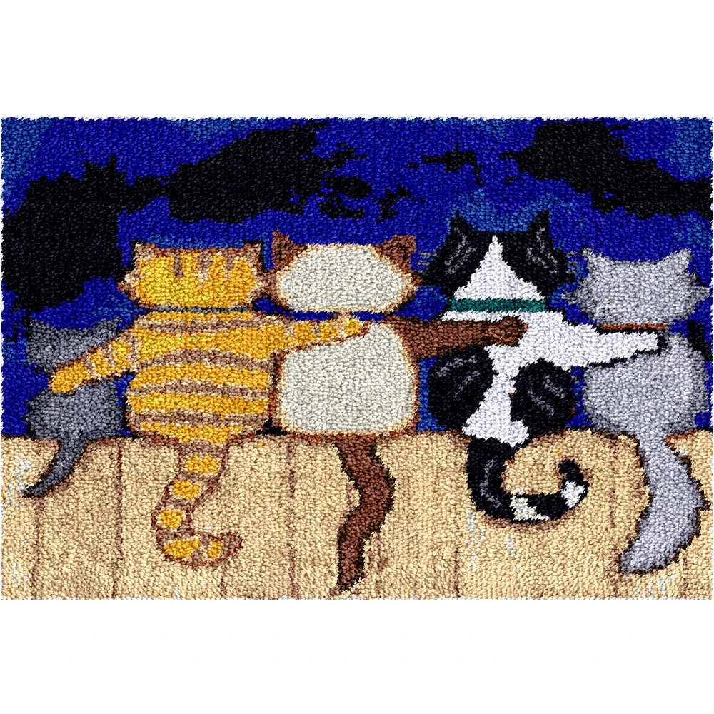 

Latch Hook Rug Kit DIY Crochet Yarn Kits Hooking Rug for Adults Kids Pet Nigh Cats color printed Canvas Pattern diy rug crafts