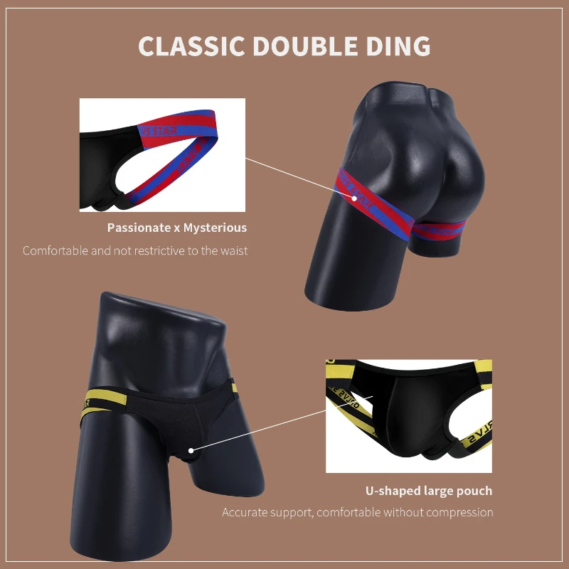 Men Jockstrap Underwear High Elastic Cotton Thongs with Colorful Stripe Waistband Breathable Comfortable Athletic Underpants - view 5