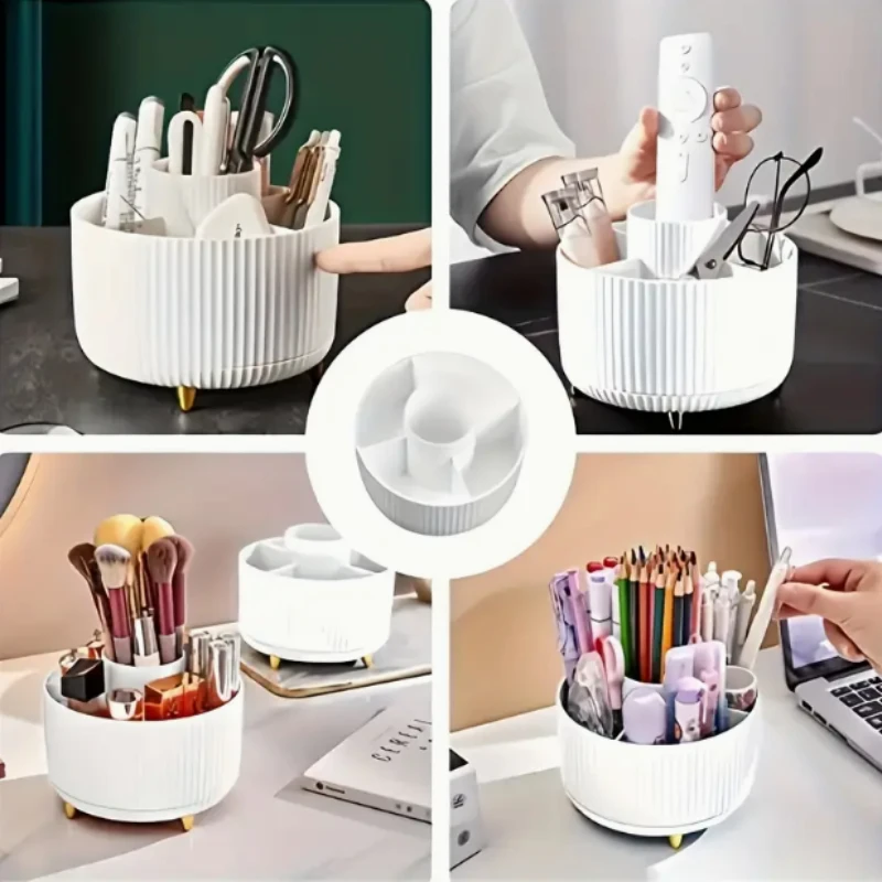

360° Rotating 5-Tier Makeup Organizer: Durable Plastic Cosmetic Storage for Brushes, Lipsticks, Skincare, Nail Polish, Statione
