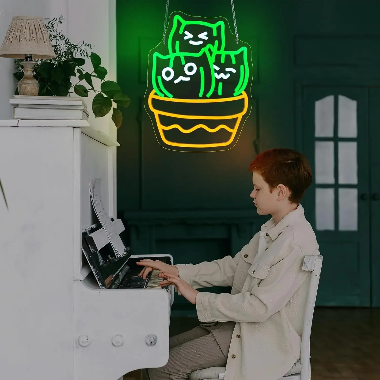 Luz de neón LED de gato Cactus, letrero de neón de gato en maceta, alimentación USB, iluminación ajustable, sala de juegos, hombre, cueva, Bar, fiesta, decoración de cumpleaños