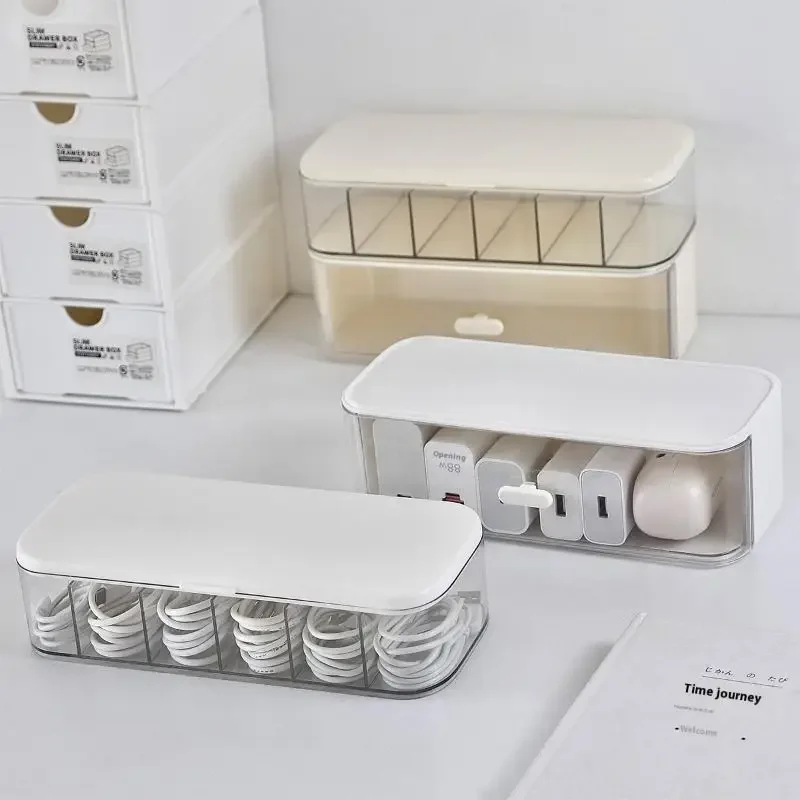 Transparent Desktop Cable Organizer Box with Lid Cord & Charger Storage Solution,No Power Needed,Compact Design for Home Storage