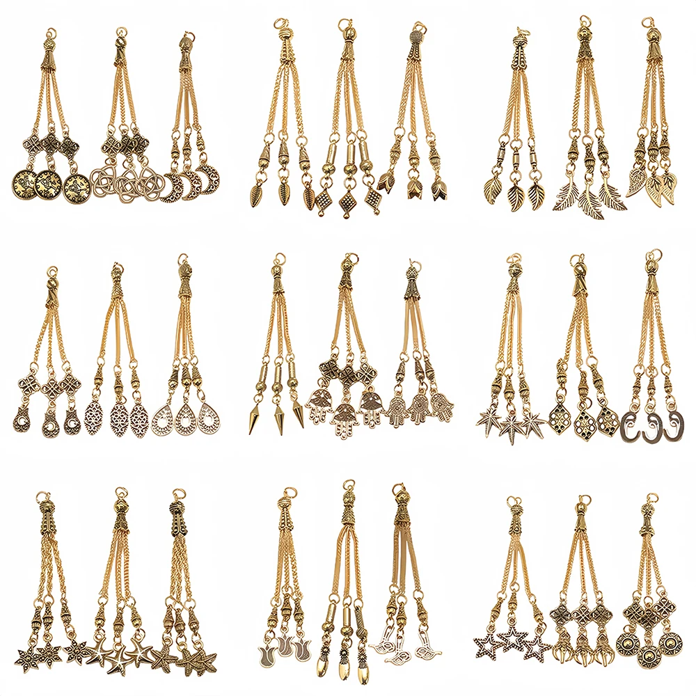 3Pcs/Lot Ancient golden Moon Star Wolf Prayer 33 Tassel Pendant For DIY Handmade Prayer Bead Connector Accessories Discovered