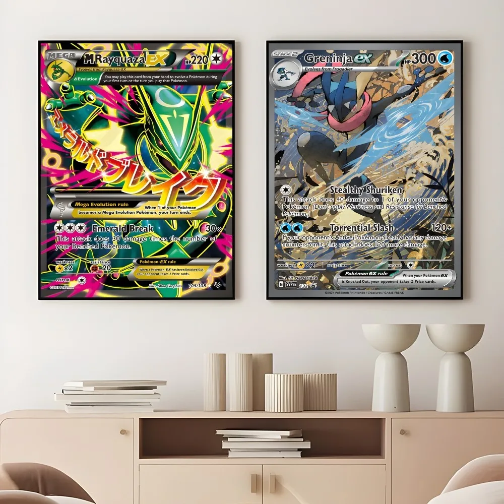 Rayquaza Greninja Sylveon Charizard Card Poster Sticky Wall Art Printing Waterproof Home Living Bed Room Bar Aesthetic Decor