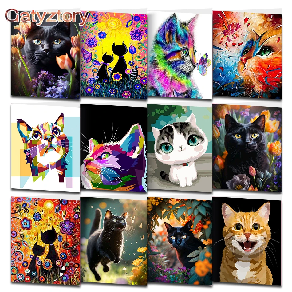 

Gatyztory Acrylic Paint By Numbers For Adults Colorful Cats Animals Picture Of Coloring By Numbers Wall Artwork For Home Decors