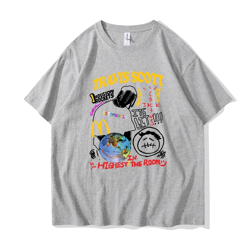 

Футболка мужская круглая с рисунком Трэвиса Скотта, кактуса, Джека, астромира, смайлика