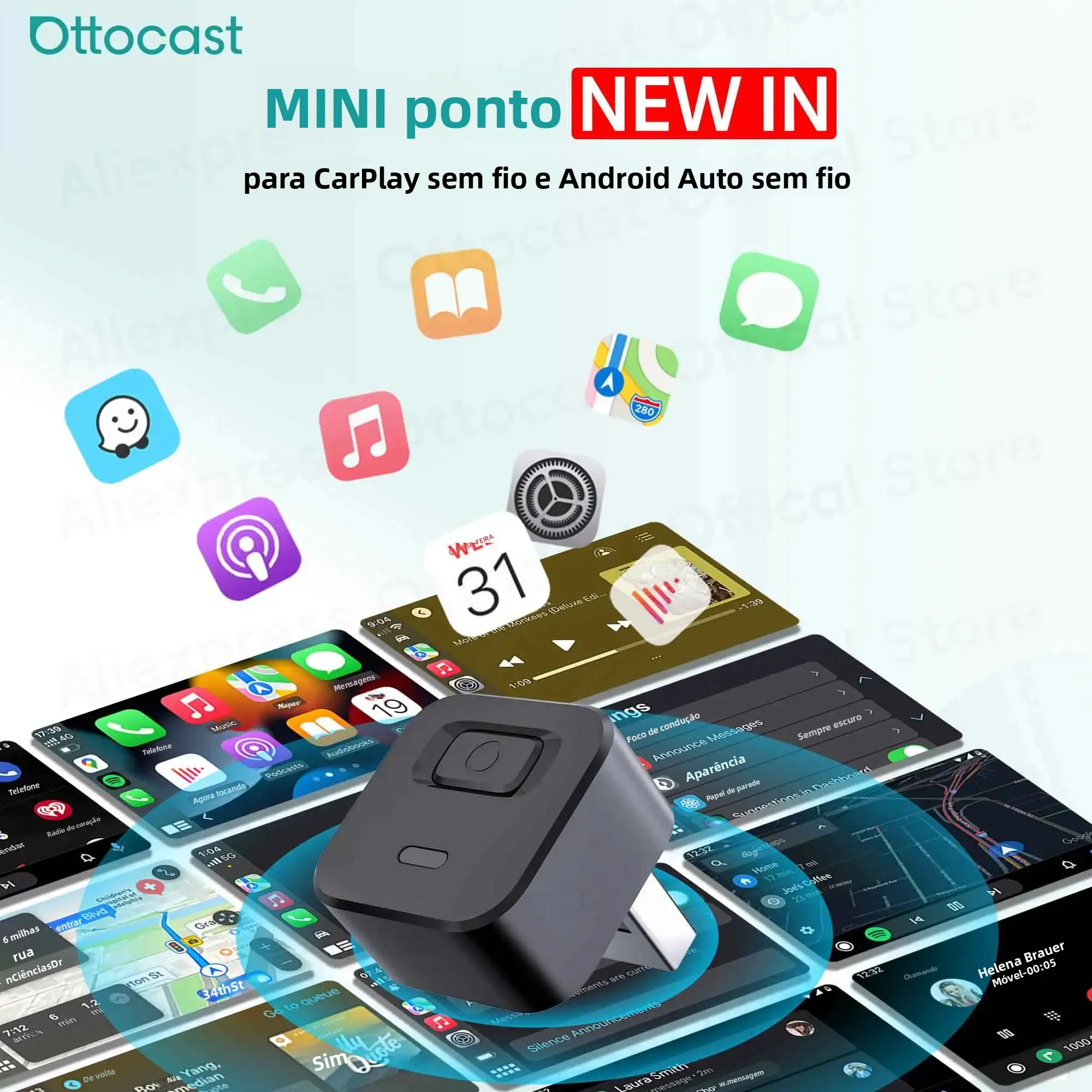 Otocast mini dot cube sem fio carplay android adaptador automático usb dongle acessórios do carro para chevrolet toyota vw buick chery mg