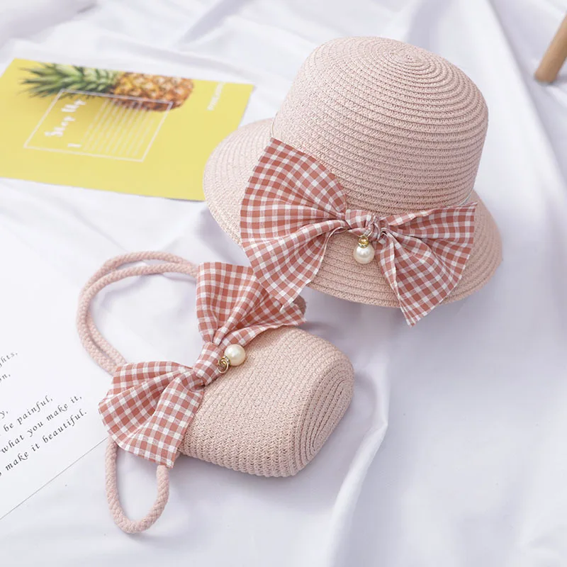 Summer Baby Straw Hat With Handbag Flower Breathable Beach Hat Bags Kids Hat Boy Girls Sun Visor UV protection panama Hat gorras