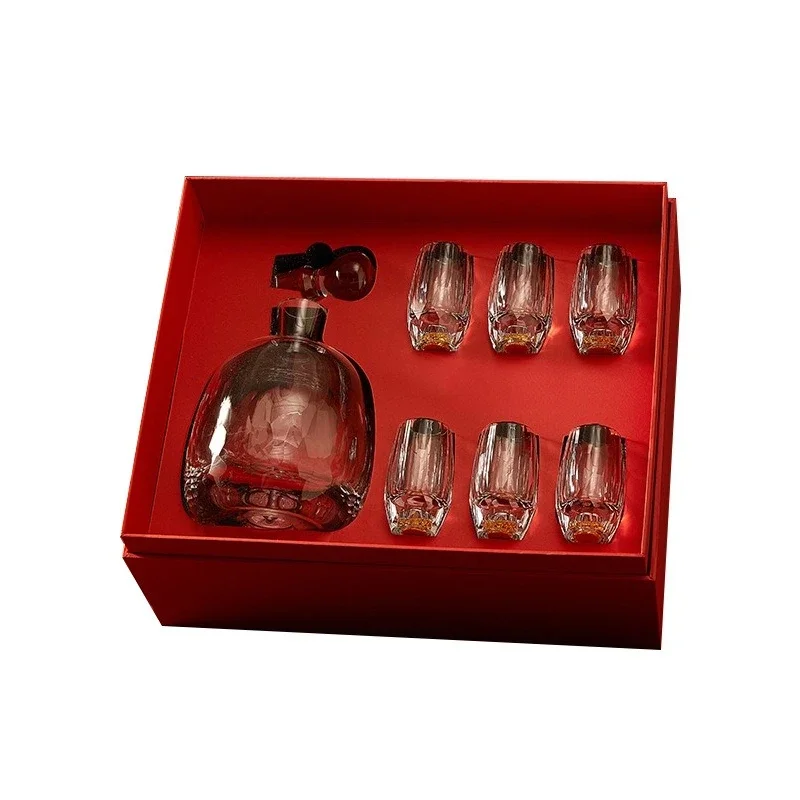 

Gold foil round belly Baijiu cup diamond cut surface high-end wine bottle exquisite gift box wine set