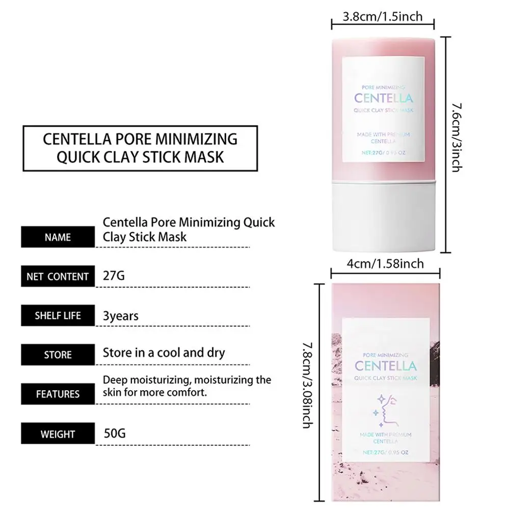 Centella Clay Stick Mask 27g Deep Hydration Pore Minimizing Soothing Brightening Facial Skin Care Fast Convenient Beauty Pink