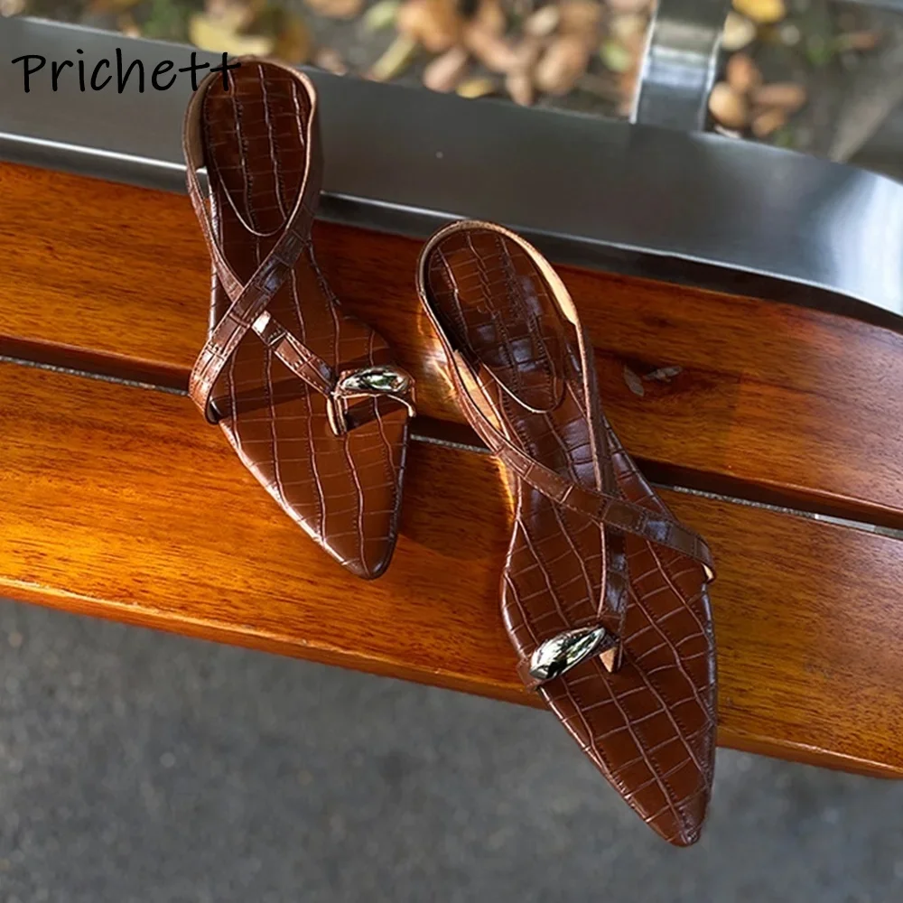 Metal Flip Flops Slippers Alligator Pattern Solid Pointy Toe Shallow Leisure Wedges Slip On Shoes Women's Summer Leisure Shoes