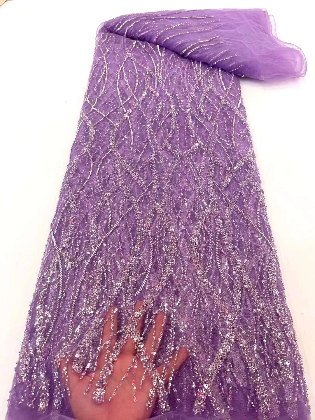 5Yards African 2025 High Quality Mesh Sequins Embroidery Beaded Tulle Nigerian Lace Fabrics For Bridal Material Wedding sewing