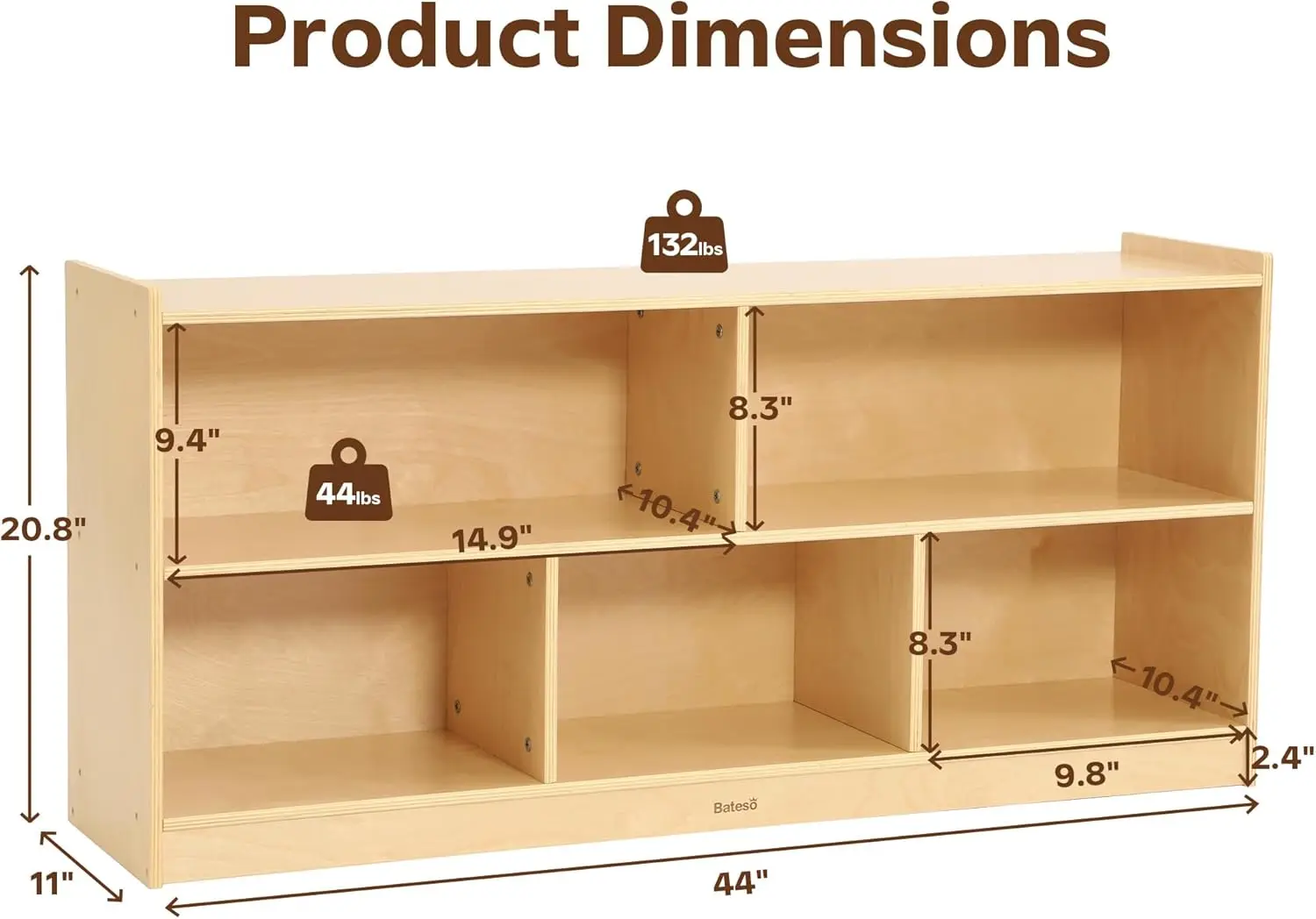 2-Shelf Montessori Bookshelf, 5-Section Kids Bookshelf, Wooden Storage Cabinet for Classroom, Kids Bookcases and Toddler Toy She