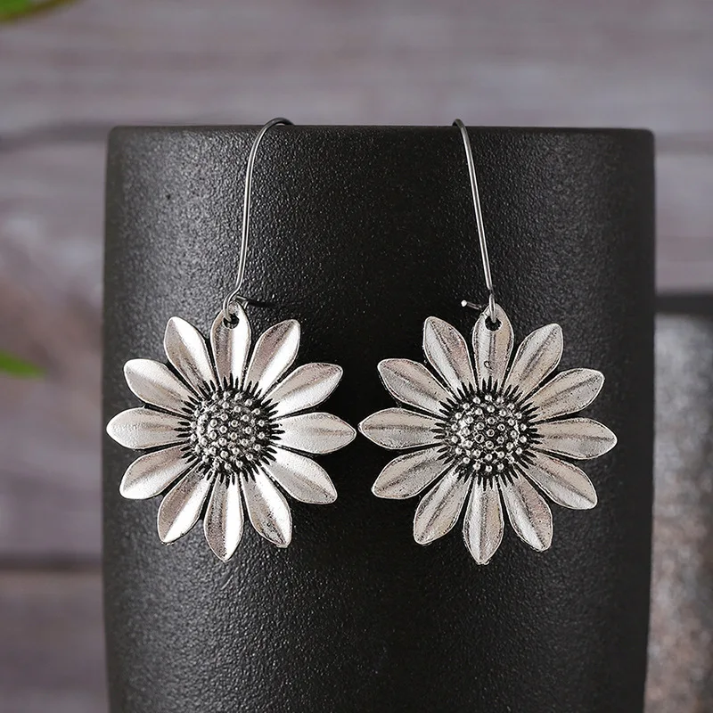 Accessoires DIY : Nouvelles boucles d'oreilles rétro en forme de tournesol 3D, personnalisées, style bohème, magnifiques boucles d'oreilles tournesol