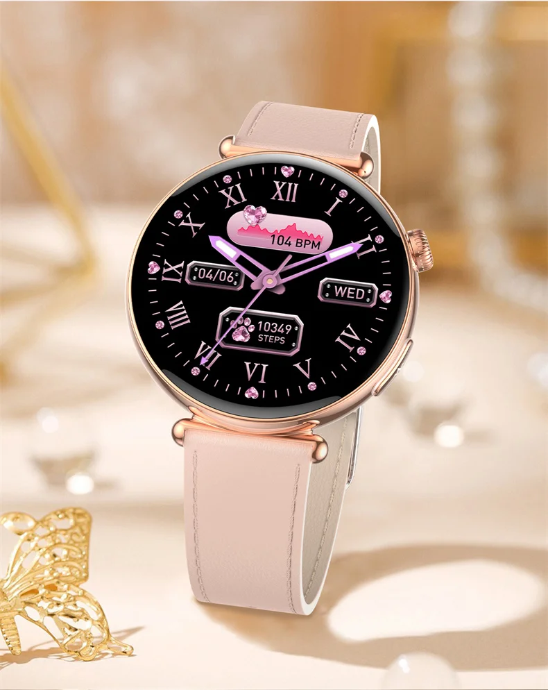 Damen-Smartwatch mit 1,32-Zoll-AMOLED-Bildschirm, Anruffunktion, EKG, Sportuhr, Blutdruckmessung, Mikro-Physikalische Untersuchung, KI-Zifferblatt, Damen-Smartwatch – Detail 39