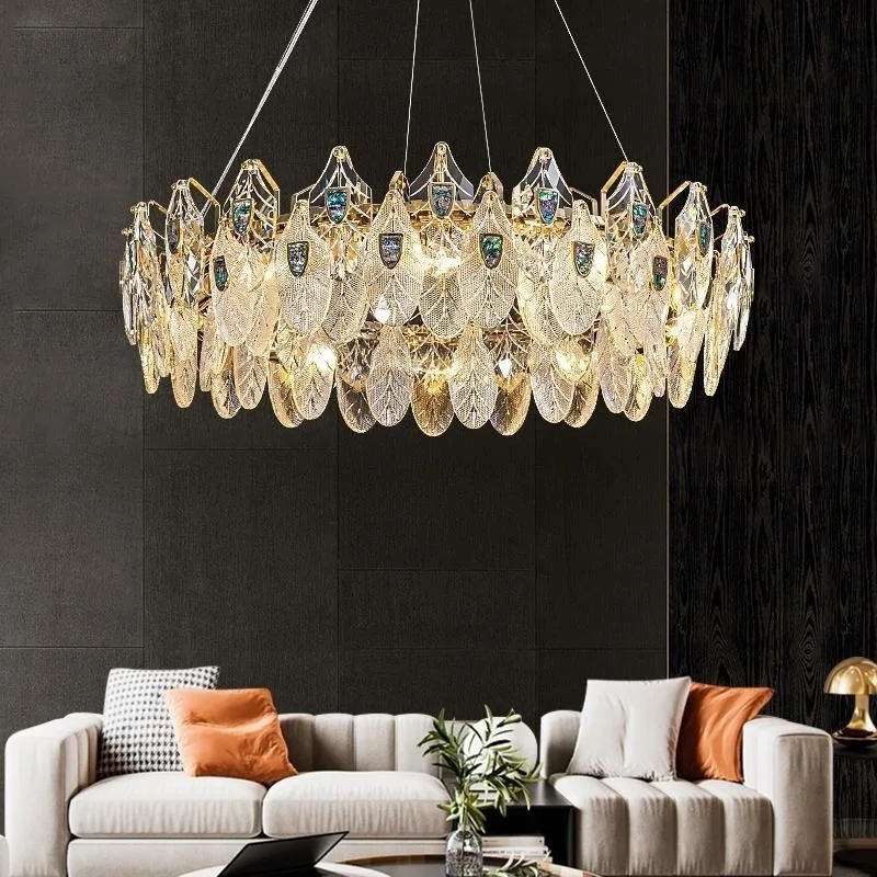 Peacock Feather Glass Chandelier Dining Table Art Design 2024 New Trend Modern Light Fixture Lustre Luxury Home Decor