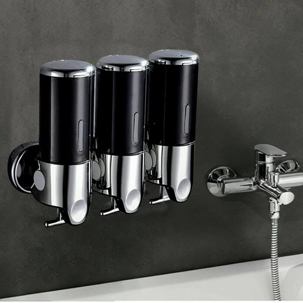 

3-Chamber Wall Mounted Bathroom Shower Pump Dispenser Shower Dispenser and Organizer-Holds Shampoo Soap Conditioner