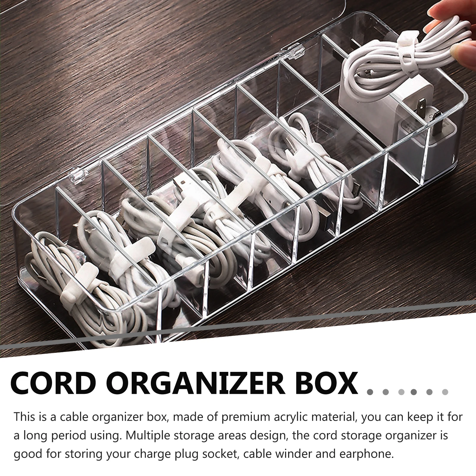 

Cable Storage Box Charging Cord ganizer Acrylic Material Dust Proof Multi Function For Earphone Jewelry Office Supplies