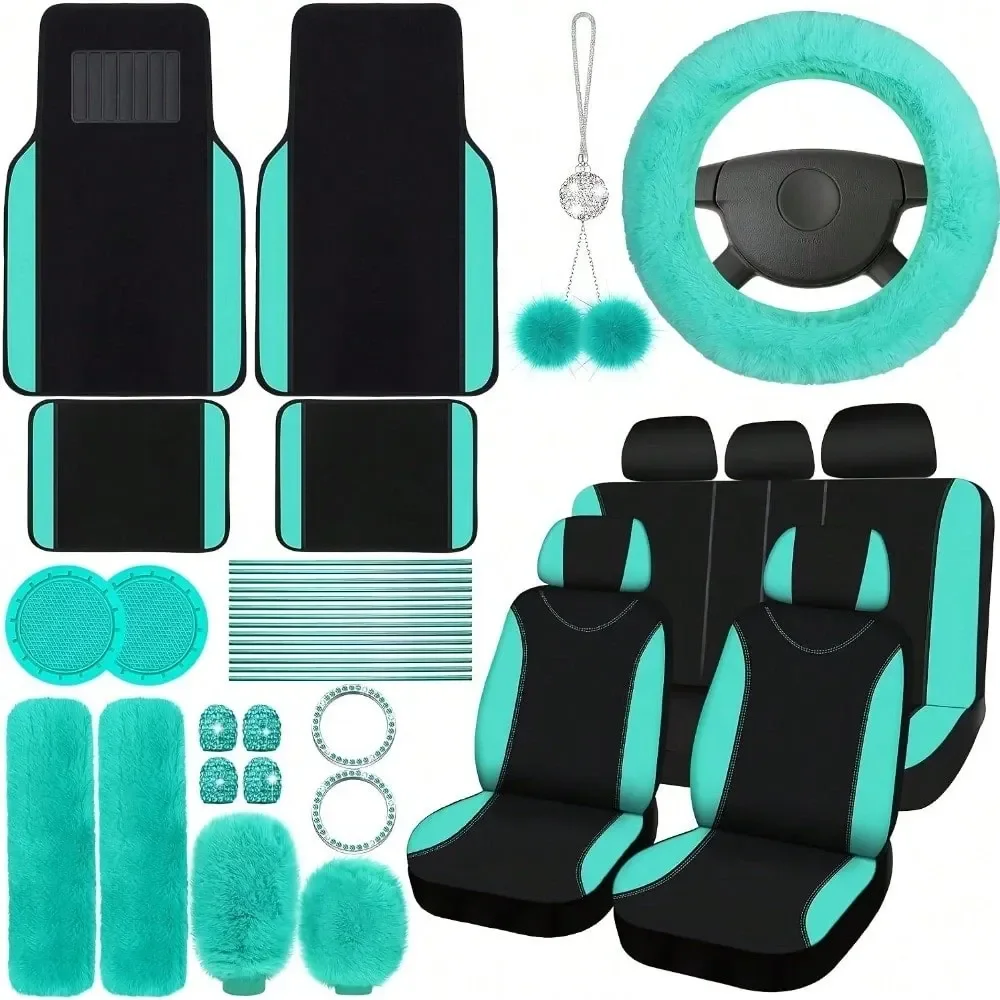 

Pcs Pink Car Seat Cover Set Full Car Seat Covers Front Rear Seat Covers Plush Steering Wheel Cover Seat Belt Car Mat Car Air Con