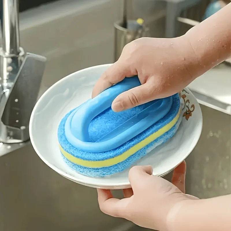 1pc Shower Scrubber ,Ergonomic Handheld Sponge Scrubber, Dual-Tone Design - Multifunctional Manual Cleaning Brush for Bathtubs