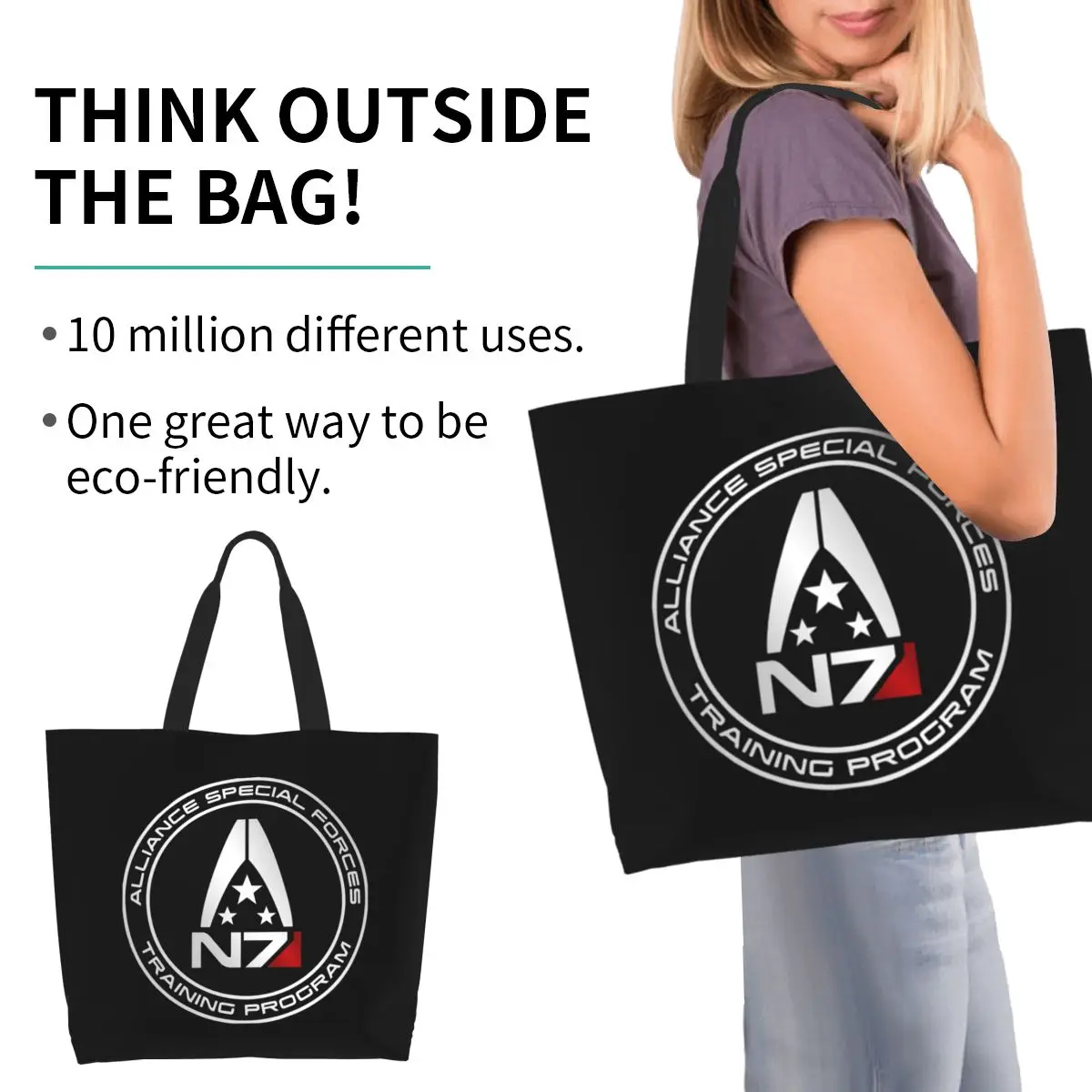 Armor Alliance Military Mass Effect N7 Shopping Tote Bag Canvas Large Capacity Shoulder Bags Shopper Grocery Handbag for Women