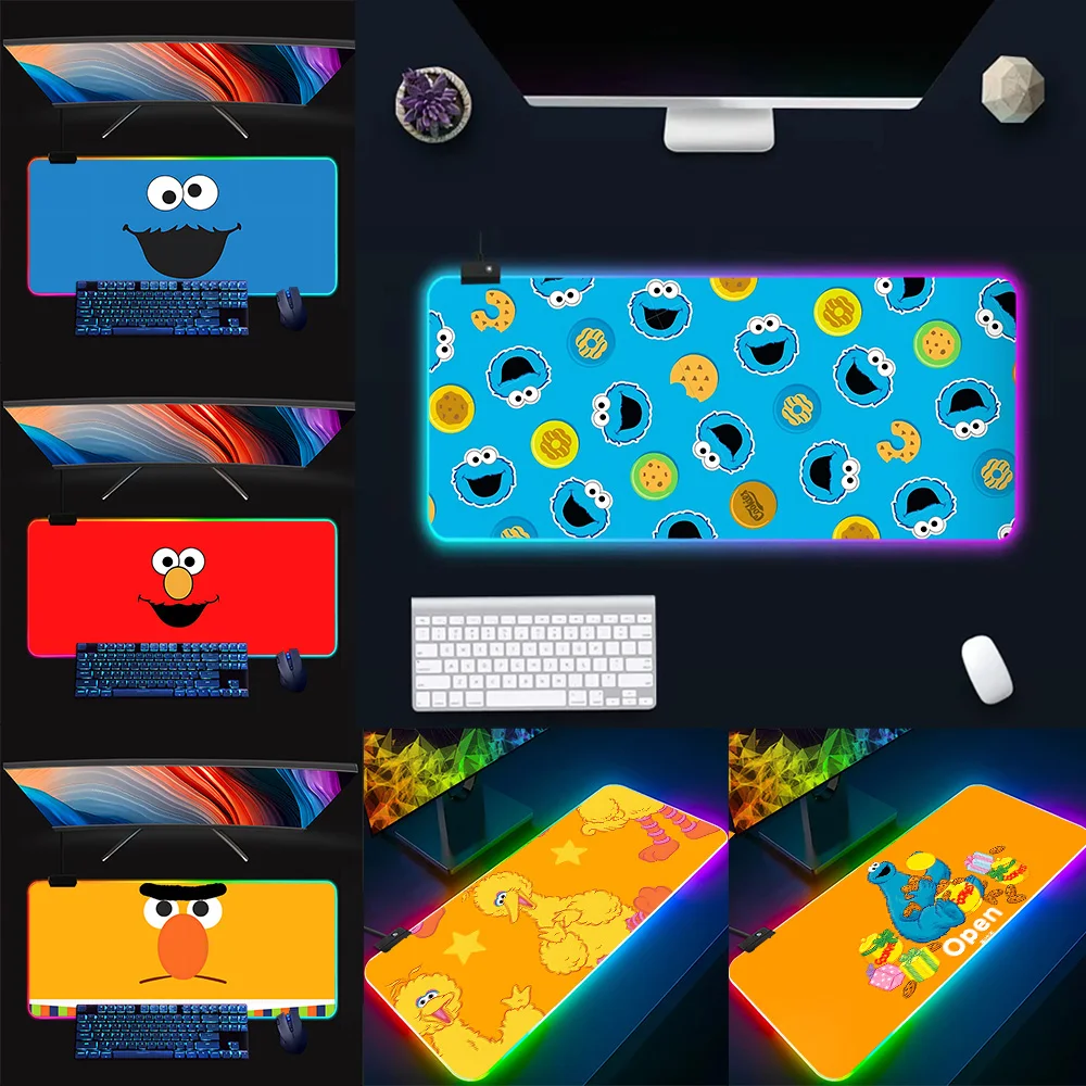 S-Sesame Street RGB Pc Gamer Keyboard Mouse Pad Mousepad LED Glowing Mouse Mats Rubber Gaming Computer Mausepad