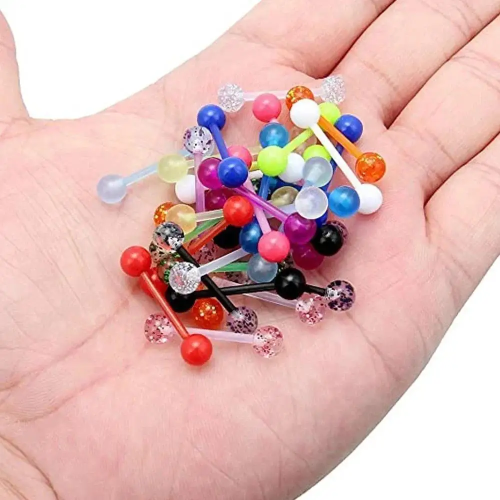 1/24Pairs Tongue Rings Acrylic Piercing Jewelry Flexible Straight Nipple Rings Barbells Piercing Bars 16mm 5/8 For Women Men