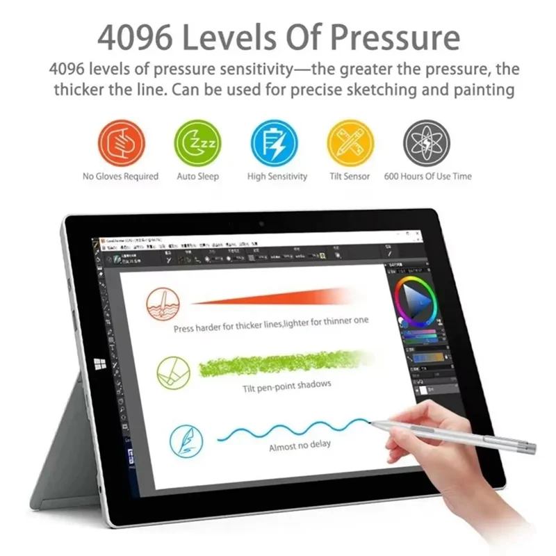 

Qy-Palm Rejection Stylus Pen 4096 Pressure Aluminum Touch Screen Pencil For Microsoft Surface Go Pro7/6/5/4/3 With Tip Black